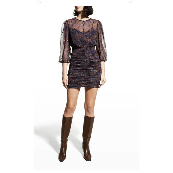 NEW $595 VERONICA BEARD "Kerri" Floral Paisley Silk Chiffon Ruched Mini Dress 10 - Picture 2 of 10